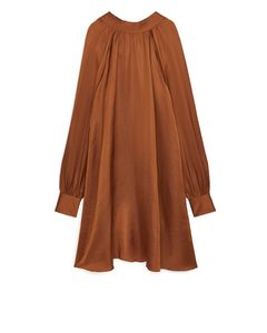Tie-Neck Linen Blend Dress Terracotta
