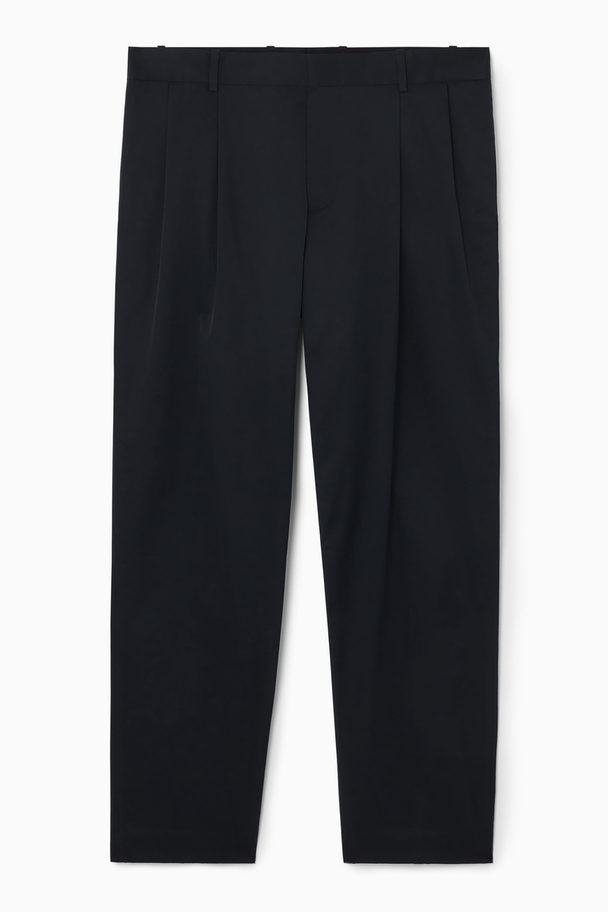 COS Pleated Nylon Trousers - Tapered Navy