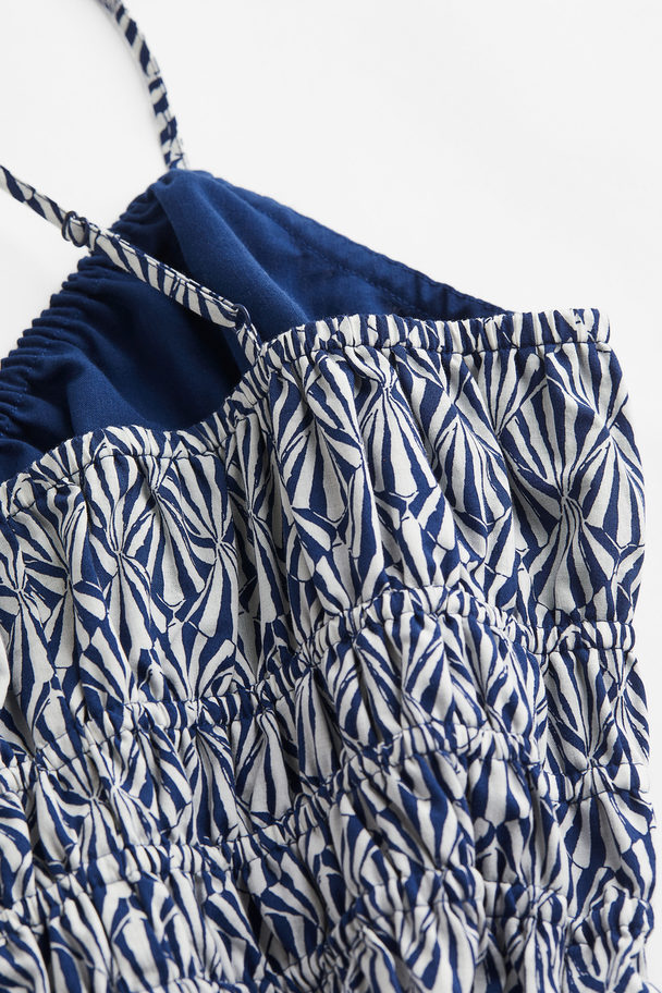 H&M Smock-waisted Dress Dark Blue/patterned