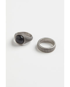 2-pack Rings Silver-coloured/black
