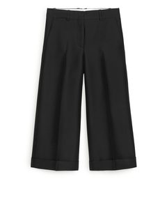 Cropped Lyocell Blend Trousers Black