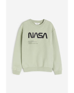 Sweatshirt Med Trykk Lys Tåkegrønn/nasa