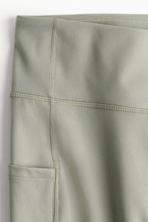 H&M Drymove™ Pocket-detail Sports Leggings Light Khaki Green