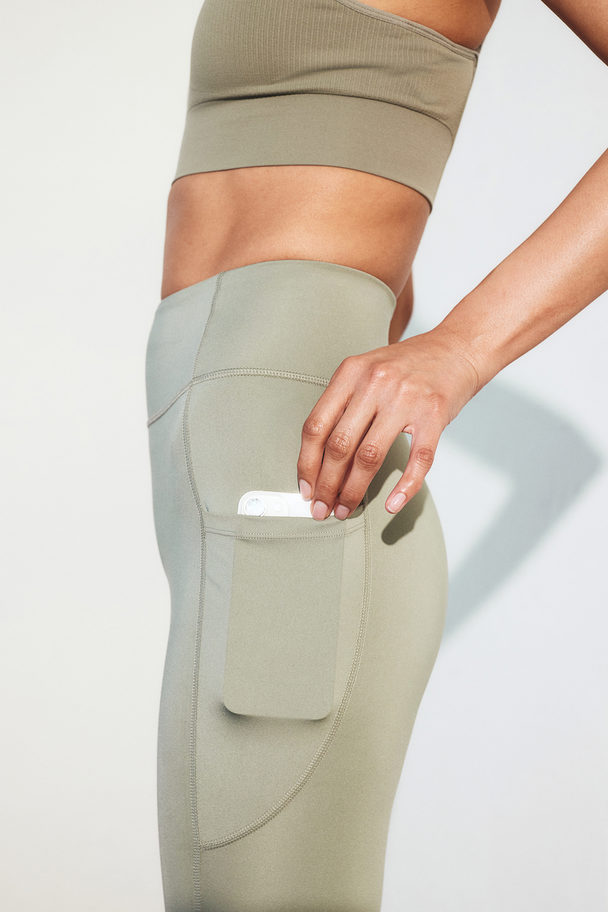 H&M Drymove™ Pocket-detail Sports Leggings Light Khaki Green