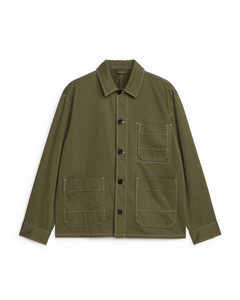 Cotton Satin Overshirt Khaki Green