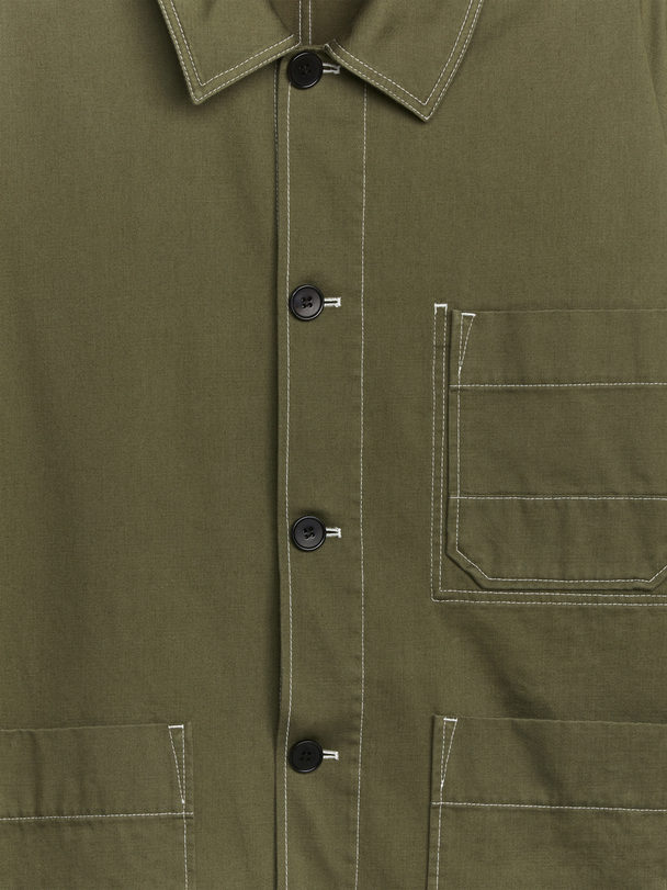 ARKET Cotton Satin Overshirt Khaki Green