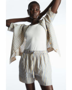 Striped Linen-blend Shorts Beige / Blue / Striped