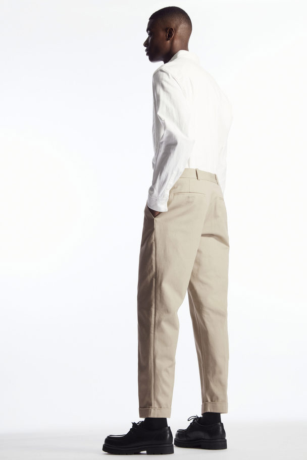 COS Turn-up Tapered Twill Trousers Light Beige