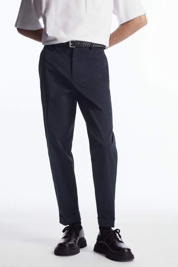 COS Turn-up Tapered Twill Trousers Navy