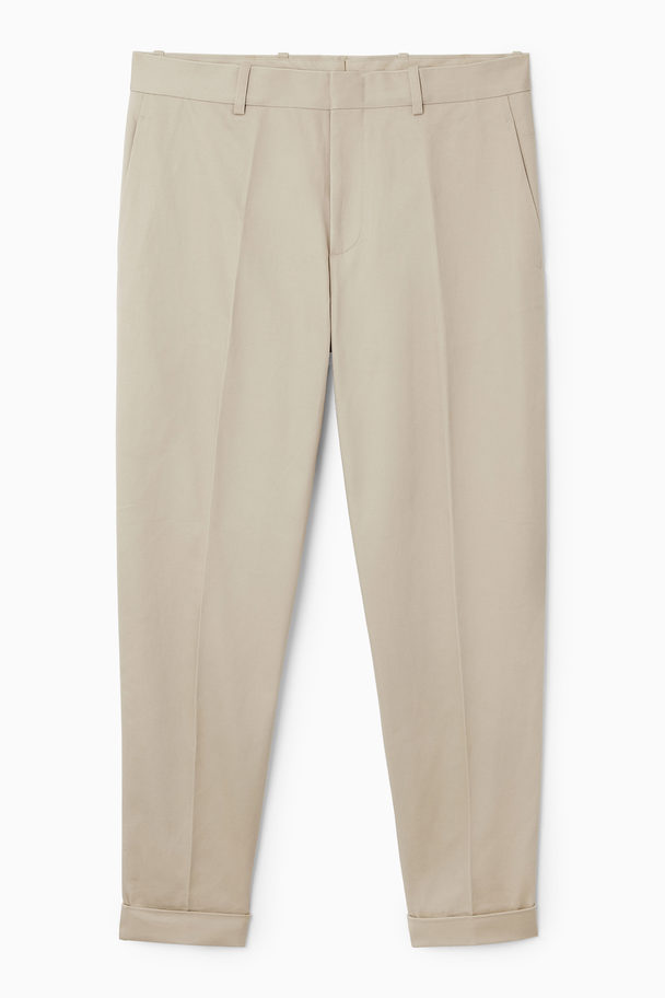 COS Turn-up Tapered Twill Trousers Light Beige