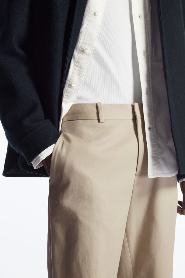 COS Turn-up Tapered Twill Trousers Light Beige