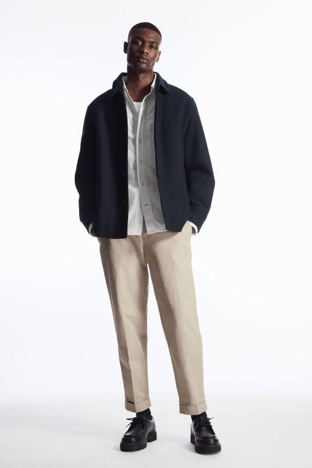 COS Turn-up Tapered Twill Trousers Light Beige