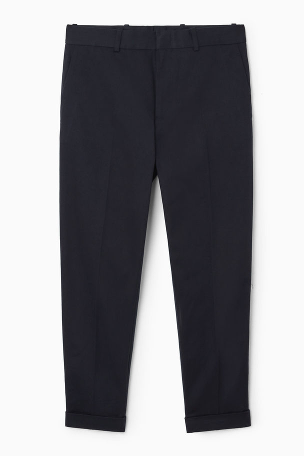 COS Turn-up Tapered Twill Trousers Navy