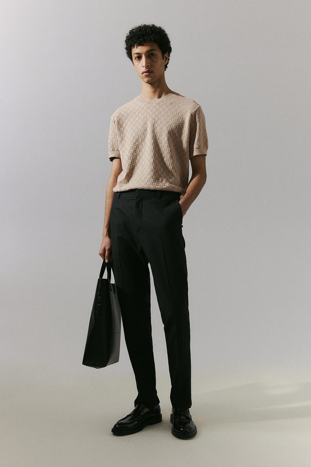 H&M Regular Fit Pattern-knit T-shirt Beige