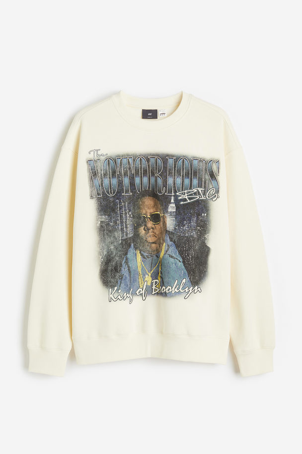 H&M Sweatshirt in Loose Fit Cremefarben/The Notorious BIG