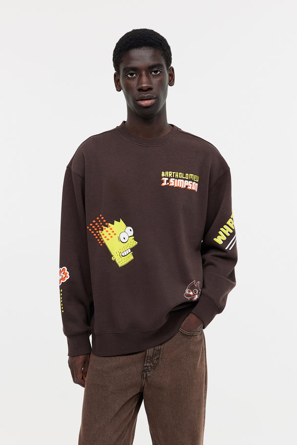 H&M Loose Fit Sweatshirt Dark Brown/the Simpsons