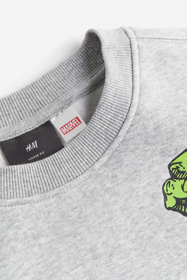 H&M Sweater - Loose Fit Grijs Gemêleerd/the Hulk