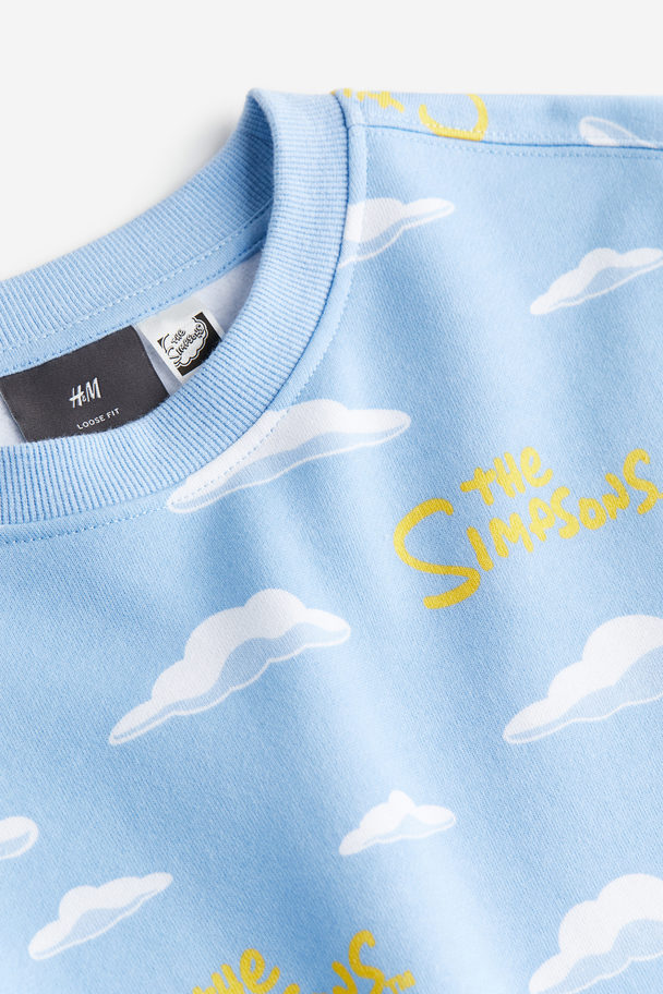 H&M Sweatshirt in Loose Fit Hellblau/Die Simpsons