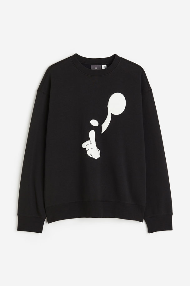 H&M Sweatshirt in Loose Fit Schwarz/Micky Maus