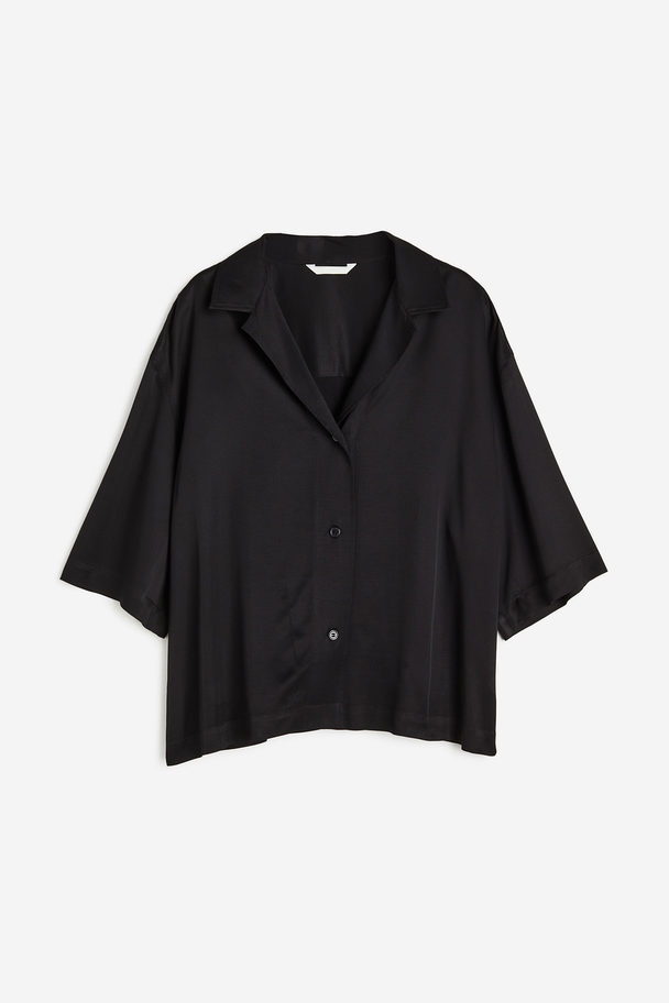 H&M Kastige Viskosebluse Schwarz