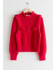 Frilled Overlay Knit Sweater Red
