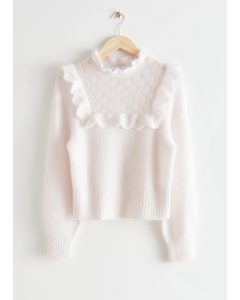 Frilled Overlay Knit Sweater White