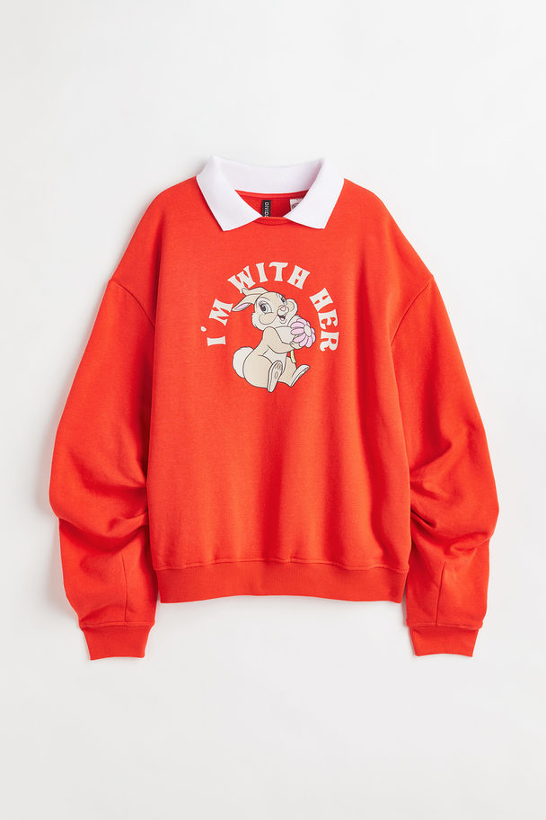 H&M Sweatshirt Med Krage Orange/bambi