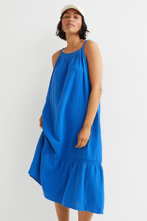 H&M Double-weave Cotton Dress Bright Blue