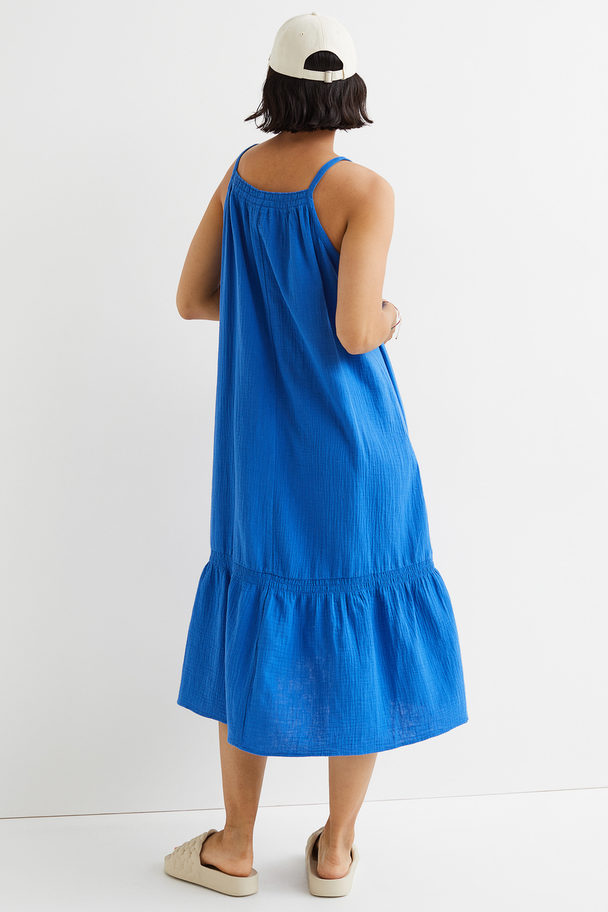 H&M Double-weave Cotton Dress Bright Blue
