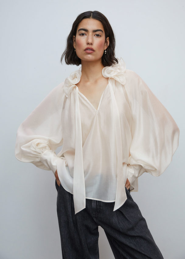& Other Stories Sheer Ruffle Collar Blouse Ivory