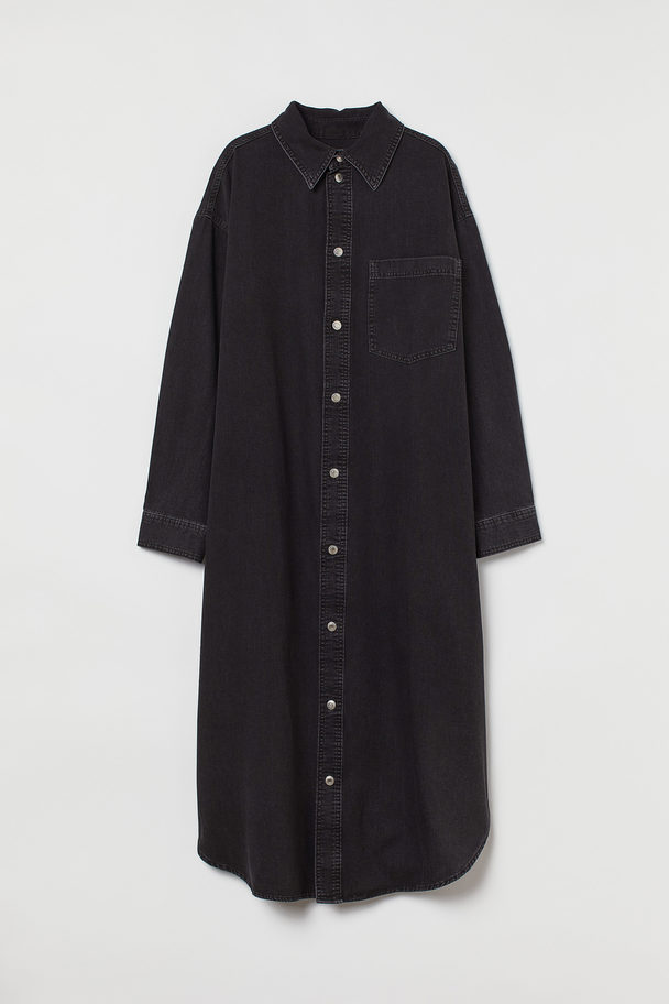 H&M Blusenkleid aus Baumwolldenim Schwarz