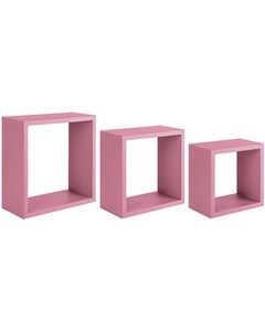 Homemania Incubo Plank - Wanddecoratie - Woonkamer, Slaapkamer, Kantoor - Roze In Mdf, 35 X 35 X 15,5/ 30 X 30 X 15,5/ 25 X 25 X 15,5