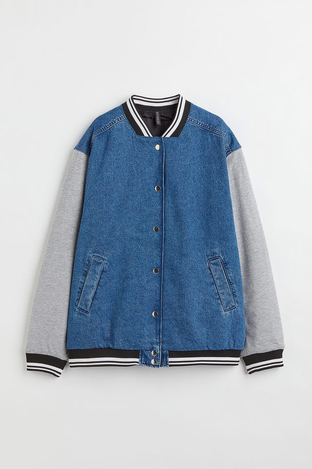H&M Baseball Jacket Denim Blue/have A Great Day