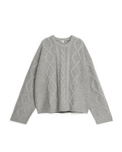 Cable-knit Wool Jumper Grey