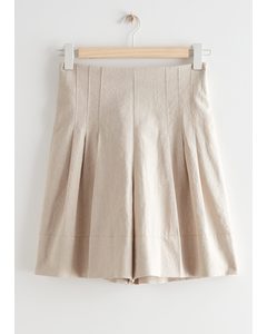 Pleated High Waist Shorts Light Beige