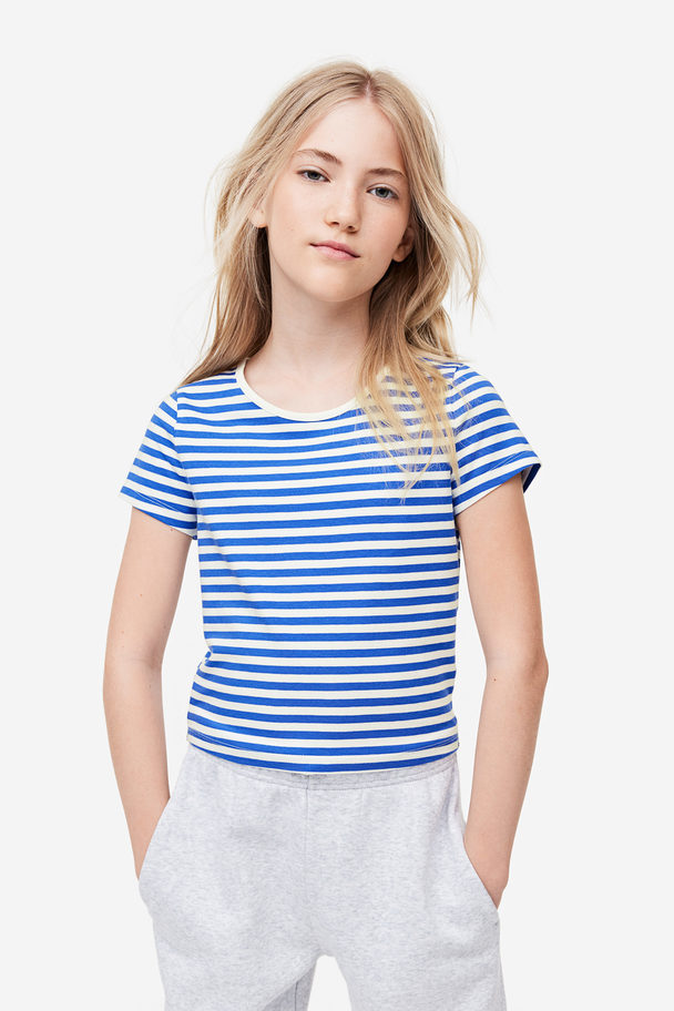 H&M T-shirt Blauw/wit Gestreept