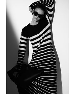 Rib-knit Dress Black/cream Striped