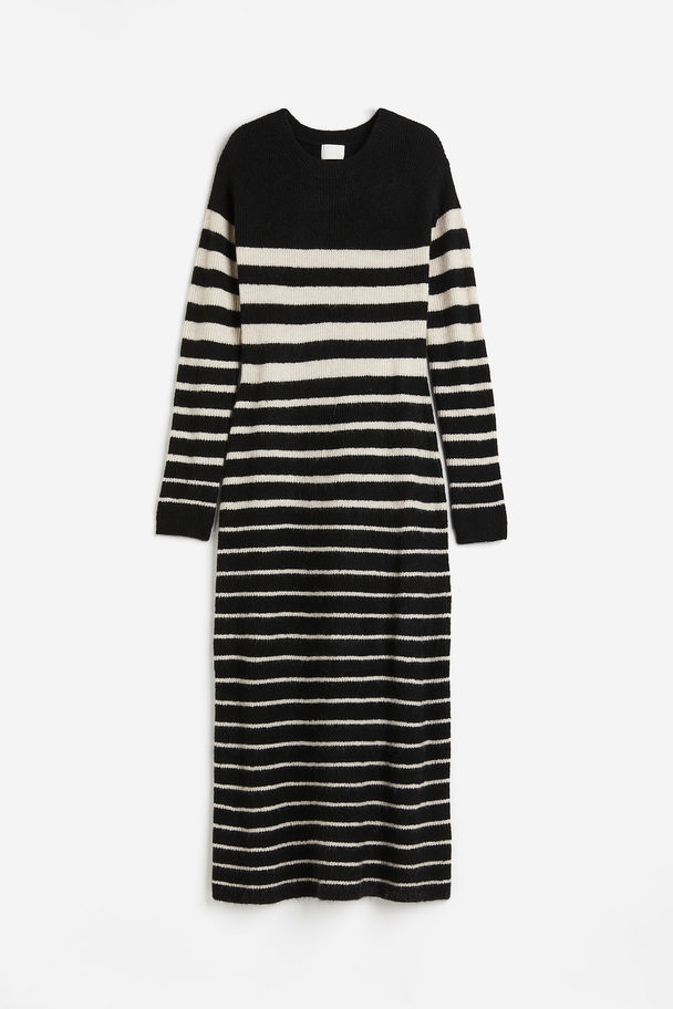 H&M Rib-knit Dress Black/cream Striped