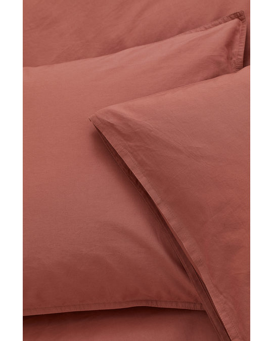 H&M HOME Washed Cotton Duvet Cover Set Rust Red