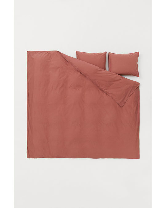 H&M HOME Washed Cotton Duvet Cover Set Rust Red