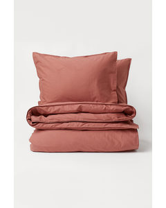 Washed Cotton Duvet Cover Set Rust Red