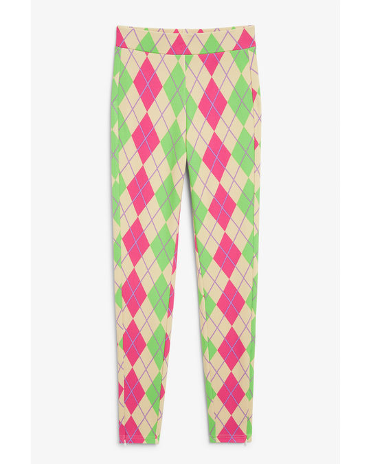 Monki Argyle Soft Leggings Pink And Green Argyle