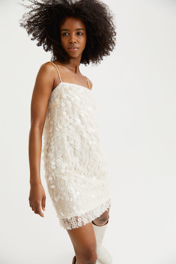 H&M Sequin-embellished Slip Dress Cream