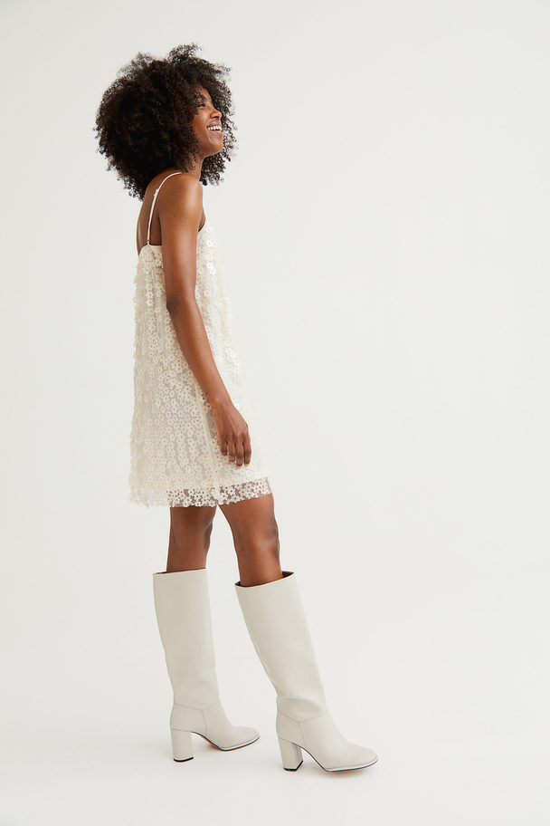 H&M Sequin-embellished Slip Dress Cream
