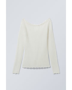 Knitted Off Shoulder Sweater White