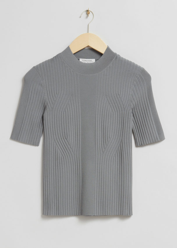 & Other Stories Fitted Mixed Rib Top Dusty Grey Ribbed