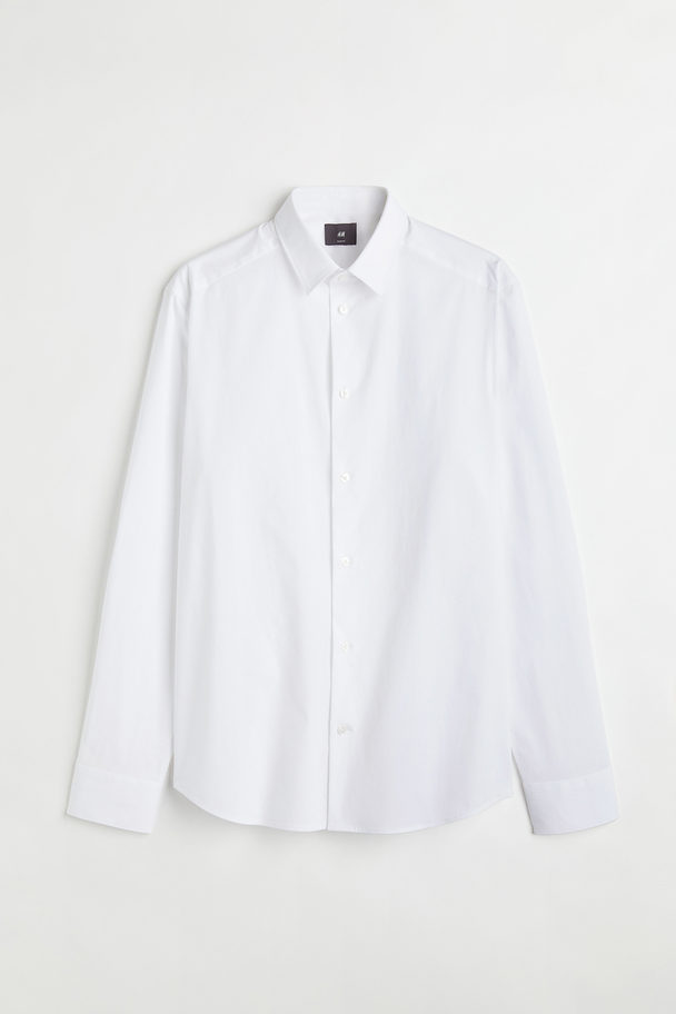 H&M Stretchhemd Slim Fit Weiß