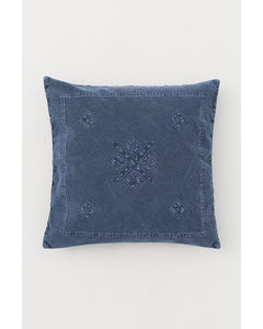 Embroidered Cushion Cover Dark Blue