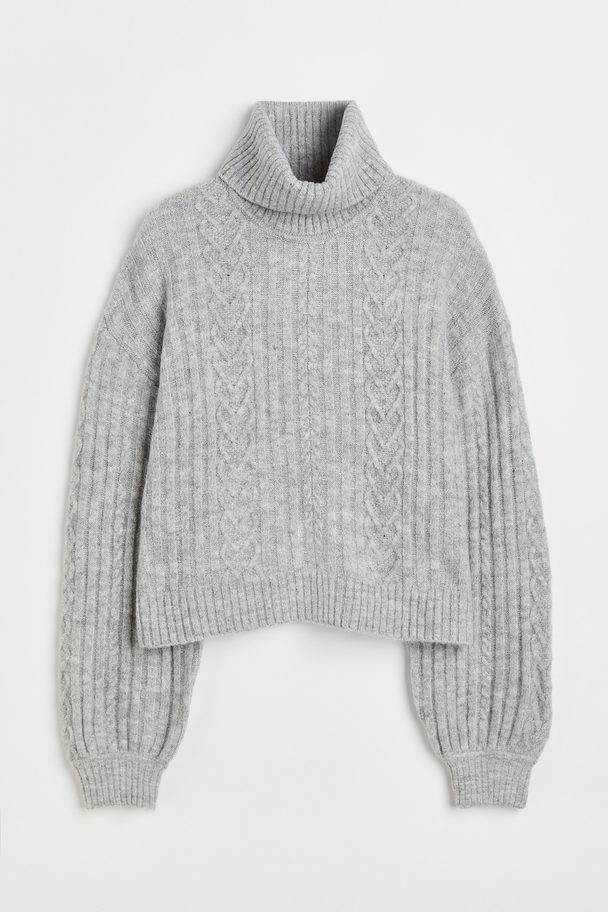 H&M Cable-knit Polo-neck Jumper Grey Marl