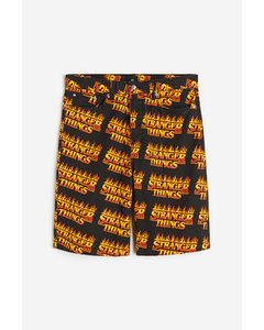 Loose Fit Printed Twill Shorts Black/stranger Things